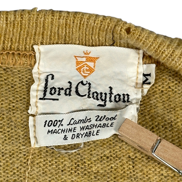 Vintage Lord Clayton Sweater Vest Adult SMALL Brown Lambswool Knit Preppy 70s - Picture 3 of 9